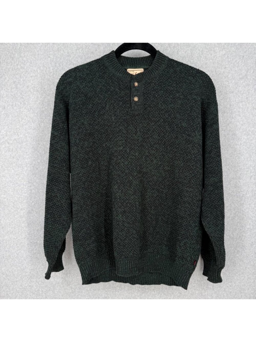 Woolrich Mens VTG Henley Knit Sweater Size XL Green Ramie Cotton Blend Classic